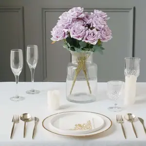 2 Bouquets Lavender Lilac Real Touch Artificial Silk Rose Flower Bushes 17"