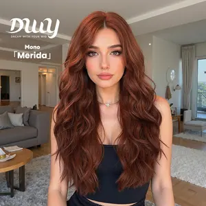 Merida -DWY Mono Lace Front Free Part Long-Length Curly Drity Orange Glueless Synthetic Wig for Women 24 Inches