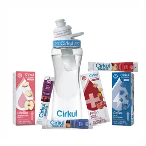 Cirkul 22oz. BPA-Free Plastic Water Bottle Starter Kit with Blue Lid, 3 Flavor Cartridges and 3 Single Servings, No Sugar, Zero Calorie Drink Mix