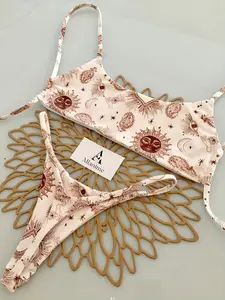 New Beach Pool Party Sexy Casual Fashion All Over Print Shoulder Women Bikini Two-Piece Swimsuit, Fitted Design Stylish and Comfortable Swimwear for Ladies Beach Bikini Set