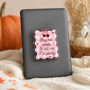 Buy Me Books MagSafe Phone Grip, Coquette Bookish Phone Holder, Pink Gingham Cherry Kindle Grip, Romance Reader Gift Accessory