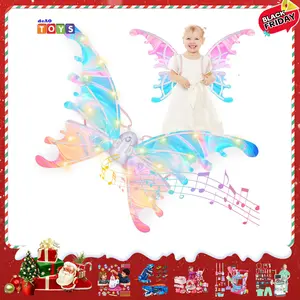deAO Fairy Wings Costume Music and Light Up Wings Toy Flutter, Pretend Play & Imagine Christmas, Halloween custome