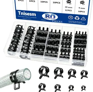Spring Hose Clamps Set – Tnisesm 80PCS Assorted Hose Clips for Silicone Vacuum, Fuel Line & Low Pressure Air Hose (7mm–18mm)