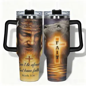 Tumbler Stainless Steel Reusable Vacuum Insulated Water Bottle Christian Faith Lion and Jesus Designs, Leakproof Large Capacity 40oz, Needed for Gym, Hiking, Travel Ideal Birthday Gift