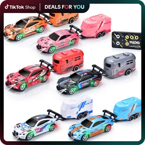 Hotfree 1/64 Mini RC Drift Car, Alloy M4 Racing Car with Trailer, 2.4GHz Remote & APP Control Truck, 3-Speed Modes, LED Lights, USB-C Charging, Indoor & Outdoor Toy, Birthday Christmas Gift for Kids & Adults