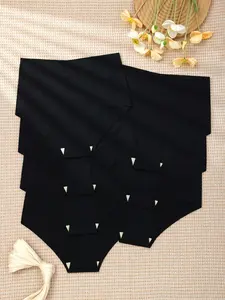 Women's Seamless High-Waisted Triangle Panties Set, Lingerie, Breathable Elastic Fabric, Comfortable Plain Design, 7-Pack Casual Underwear