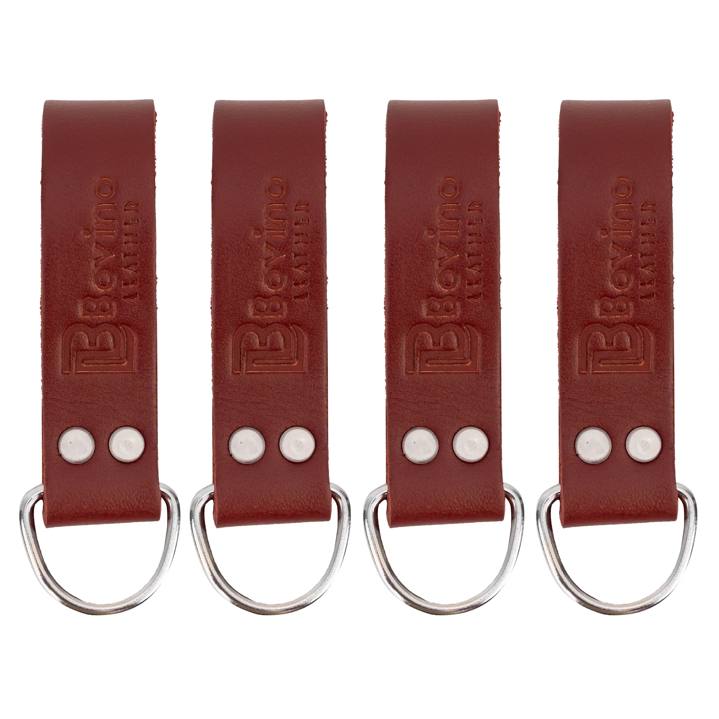BOVINO LEATHER Tool Belt Suspender Loops | 4mm Thick Full Grain Leather Strap Connectors | Reinforced Rivets & Steel D-Ring | Fits 2” & 3” Tool Belts | Carpenter, Framer & Electrician Gear | 4 Pack