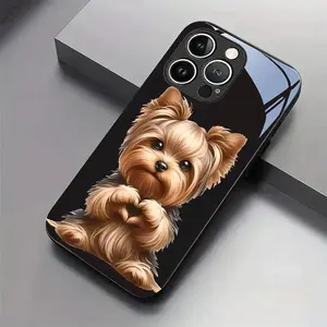 Heartbeat Yorkshire Terrier Pattern New Tempered Glass Phone Case for iPhone 17 Air/17 Pro/17 Pro Max/17/16/15/14/13/12/11/16 Plus/16 Pro/16 Pro Max/15 Plus/15 Pro/15 Pro Max/14 Plus/14 Pro/14 Pro Max/13 Pro/13 Pro Max/13/12 Pro/12 Pro Max/12/11, Four Sea