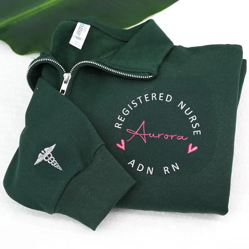 Personalized RN Quarter Zip Sweatshirt, Embroidered Nurse Pullover, Custom RN CNA Gift, Cozy Medical Fleece Sweater, Nursing Graduation Gift