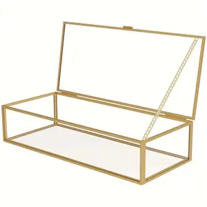 Glass Jewelry Storage Box, Cosmetic Organizer for Home Desktop Bedroom Bathroom, Dustproof Flip Cover Container