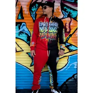Red and Black (Zipped Down) Graffiti Jogger Set