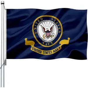 US Navy emblem flag double sided 3x 5 outdoor-heavy duty Navy naval military flags-United State Navy Flags banner with 2 brass grommets 4 rows stitched