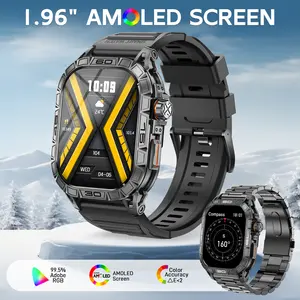 AMOLED Smartwatch with 3ATM Waterproof Compass for Men Outdoor Wearable Devices with Multiple Sport Modes Wireless Phone Calls Infomation Reminder Digital Watch with Music Playback Weather Forecast