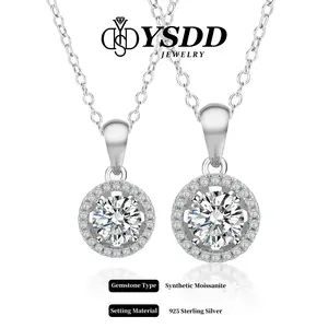 【#21 Classic】Round Halo Synthetic Moissanite Necklace in 925 Sterling Silver 1-3Carat
