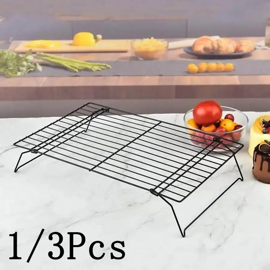 3-layer foldable non stick cooling rack, stackable grid design, stable folding legs, suitable for cooling cookies and bread, uniform air circulation for rapid cooling, suitable for daily baking, home kitchen, outdoor barbecue, Baking tools