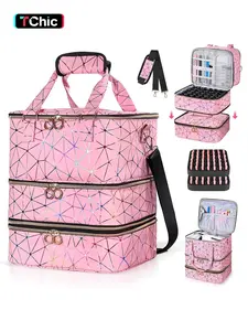 Extra Large Nail Polish Organizer Holds 84 Bottles - Three Layer Nail Organizers And Storage Bag, Portable Nail Supplies Organizer Case, Vanity Bag Organizer, Nail Tech Kit Travel Carrying Box with Shoulder Strap