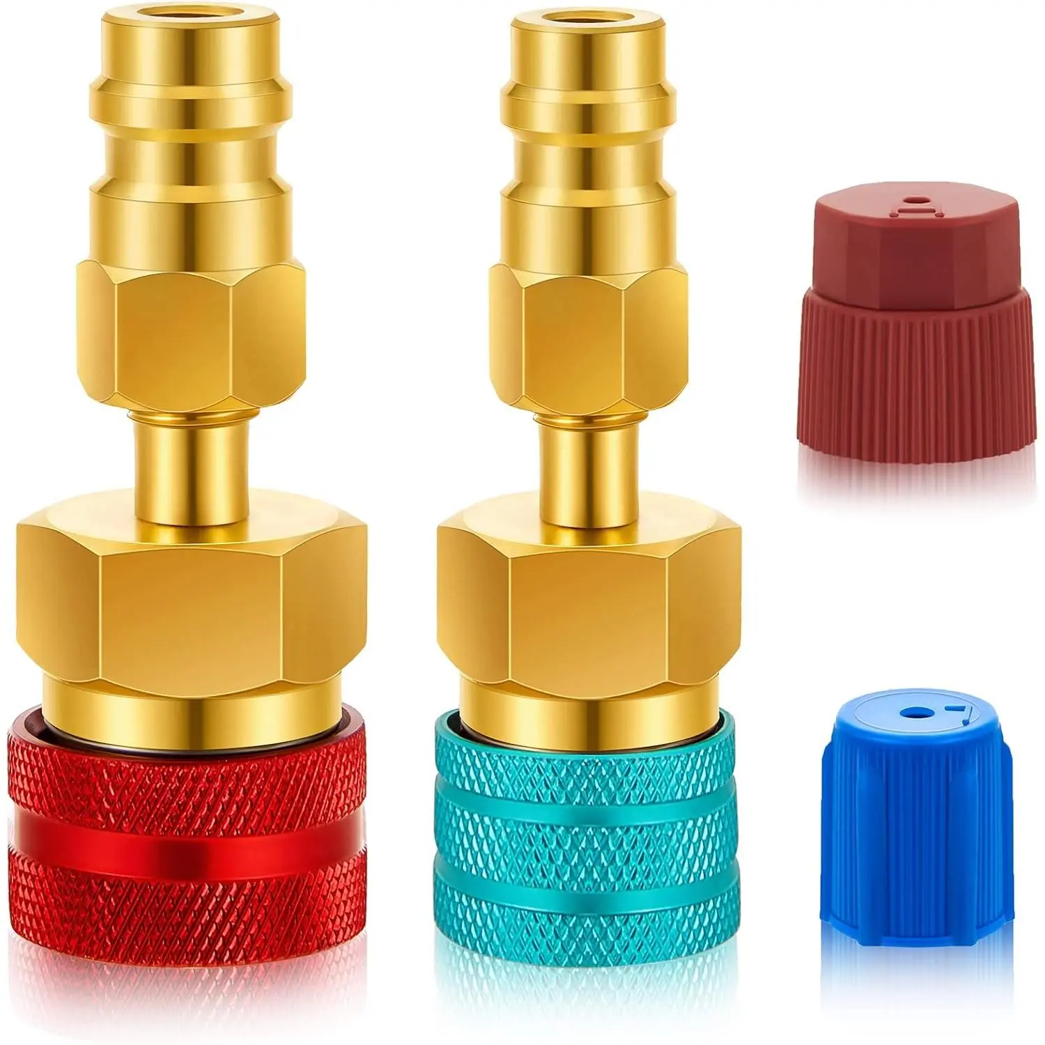 R1234yf Adapter Kit, R1234yf to R134a Conversion Quick Couplers, Blue and Red High Low Side Connector Conversion for Car Air Conditioning System Evacuation Recharging