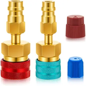 R1234yf Adapter Kit, R1234yf to R134a Conversion Quick Couplers, Blue and Red High Low Side Connector Conversion for Car Air Conditioning System Evacuation Recharging