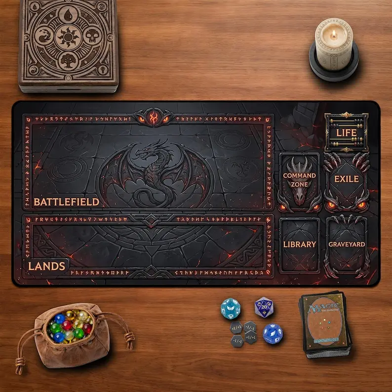 Dragon MTG Playmat with Zones Lava Dragon Desk Mat TCG Commander EDH Large Gaming Mousepad Gamer Gift – FASTSHIPPING