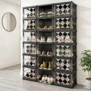 2026 3/6/9 layer household folding free installation shoe cabinet door large capacity shoe storage box multi-layer transparent plastic dust shoe rack Foldable Shoe Organizer