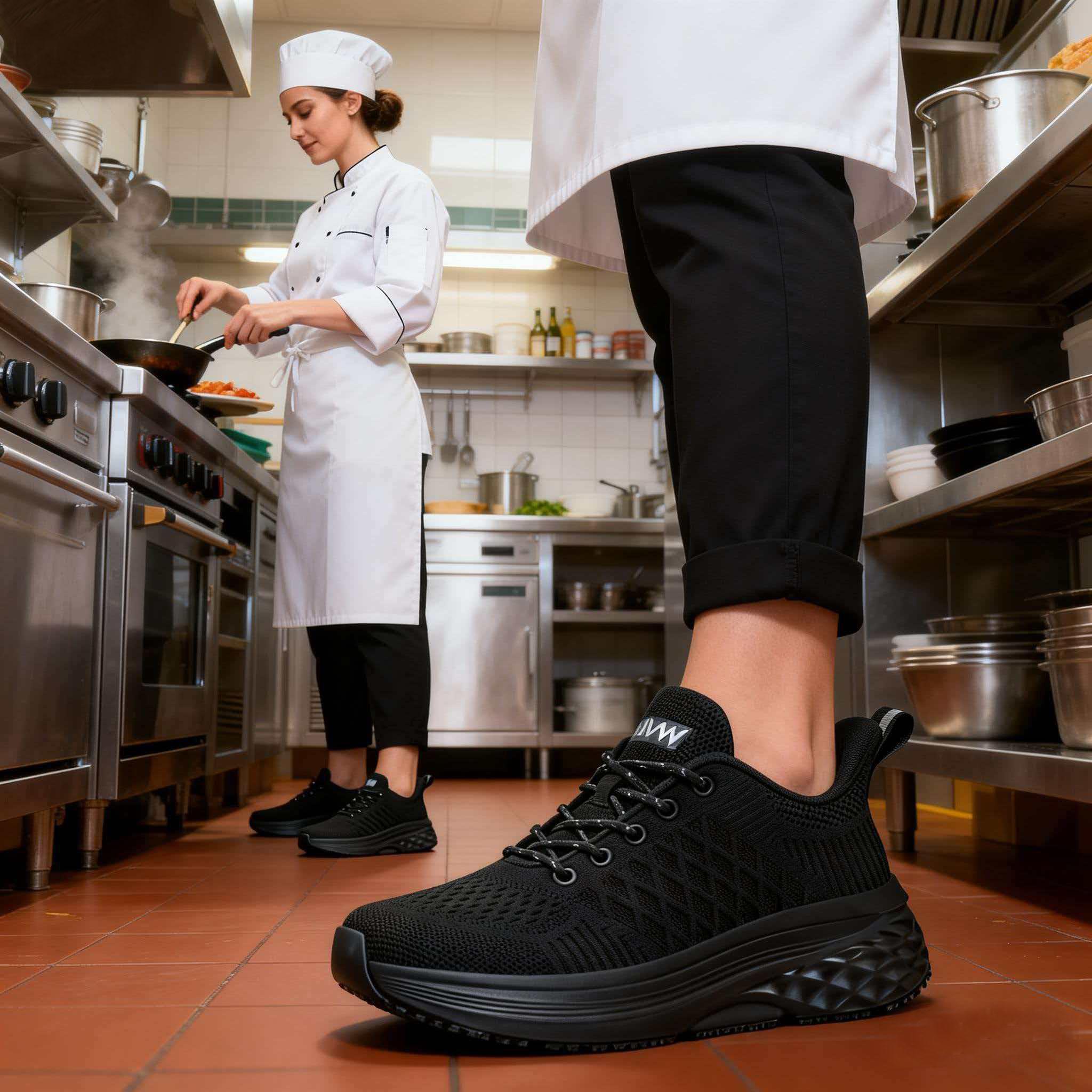 Women's Non-Slip Waterproof Oil-Resistant Chef Shoes - Breathable Fabric Footwear, Slip-Resistant Waterproof Casual Trainers for Kitchen Food Service, All-Day Comfort Walking Work Shoes, Breathable Work Shoes, Walking Shoes