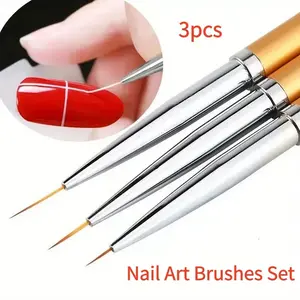 3pcs/lot Nail Brush Set with Metal Rods, Artistic Painting Pens, Line Drawing Tools, Manicure Kit for Creative Nail Designs