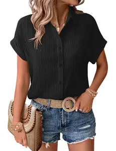 Zeagoo Womens Button Down Shirts Casual Short Sleeve Dress Shirt Textured Collared Summer Work Blouse