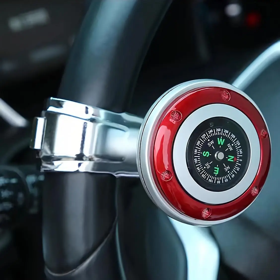 Car Steering Wheel Spinner Knob with Compass - 360° Rotating Handle, Effortless Steering Power Automotive Interior Accessory