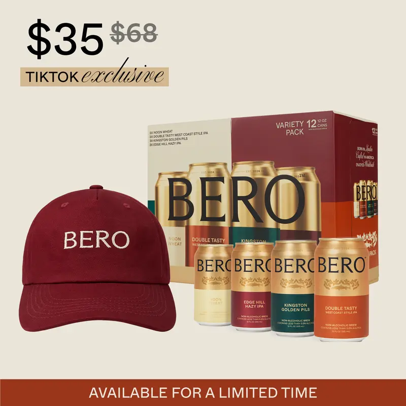 BERO Signature Set Bundle – Classics Variety Pack 12-Pack + Viral Baseball Cap | Non Alcoholic NA Craft Beers | Limited Edition