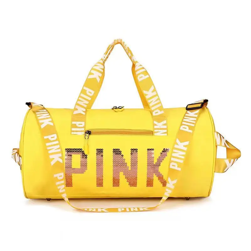 Stylish PINK Sequined Large Capacity Duffle Bag Durable Waterproof Sports Gym Travel Bag