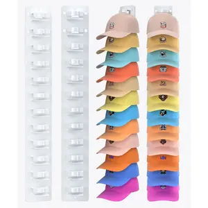 Hat Organizer for Baseball Caps, 2 Packs Hat Rack, Baseball Cap Organizer With Strong Adhesive/Wall Drilled for up to 24 Hats, Layered Design Hat Storage, Hat Rack for Wall, Door, Closet(White)