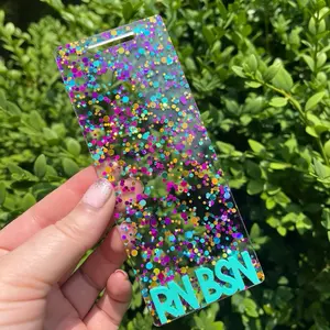 Acrylic Badge Buddy with Cute 3D Lettering for Custom Look - Horizontal 3.4x3.1, Extended Horizontal 4.2x3.4, Vertical 4.5x2.25, Extended Vertical 5.5x2.25