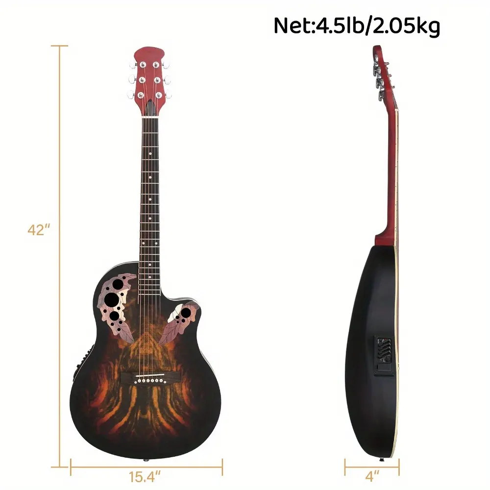 41-in Full-Size Cutaway Acoustic-Electric Classical Guitar - Rosewood Fingerboard, Spruce Top, Round Back, Grape-Shaped Soundhole, Sunset Color, Stylish Design, Rosewood Fingerboard Guitar