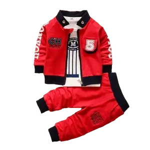 Boys' Spring and Autumn 5-letter Zipper Shirt Long Sleeve Hoodie 3-piece Set