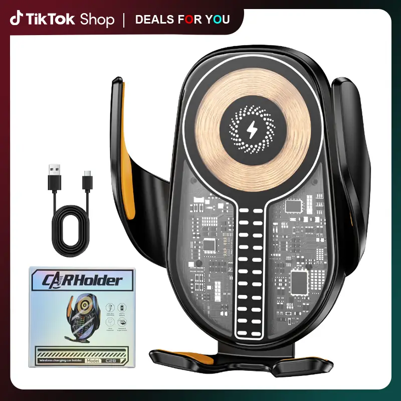 15W Fast Wireless Car Charger with Auto-Clamping Holder & Music Rhythm Lighting - Universal Car Mount for iPhone/Android, Qi-Certified Charging with 3