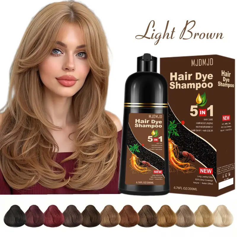 Light Brown 5 in 1 Hair Dye Shampoo-Instant Natural Hair Dye For All Types,Herbal Ingredients ,Long Lasting Work in Mins (200ml/500ml)