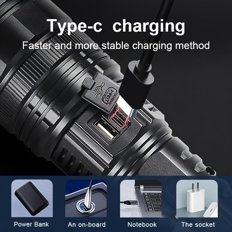 Super Bright Led Tactical Flashlight with 15,000 MAh Battery-Long Distance Lighting, USB Charging, Mobile Power Function and Digital Display, Suitable for Emergency, Camping and Outdoor Adventure
