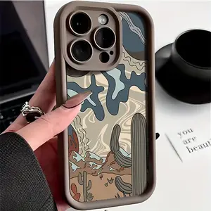 Desert Cactus Pattern Case for iPhone 16 15 14 Pro Max 13 12 11 XR XS Plus Shockproof Non Slip Military-Grade Protection Silicone Cover