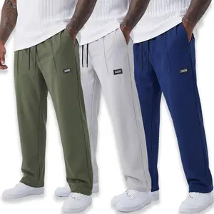 3-Pack Men's Casual Ice Silk Straight Leg Sweatpants, Elastic Waist Drawstring Pants with Cargo Style Pockets