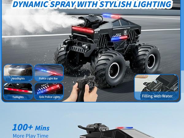 Waterproof Amphibious RC Car: 1:18 Scale 4WD Off-Road Monster Truck with Realistic Smoke, 360° Stunts & 2.4GHz Control. All-Terrain Vehicle, Perfect Gift for Boys Girls Ages 6 7 8-12.