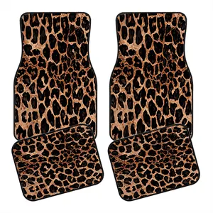 Leopard Print Car Floor Mats 4 Piece Set, Universal Fit, All Weather Protection, Non-Slip Carpet, Classic Animal Pattern, Car Accessories