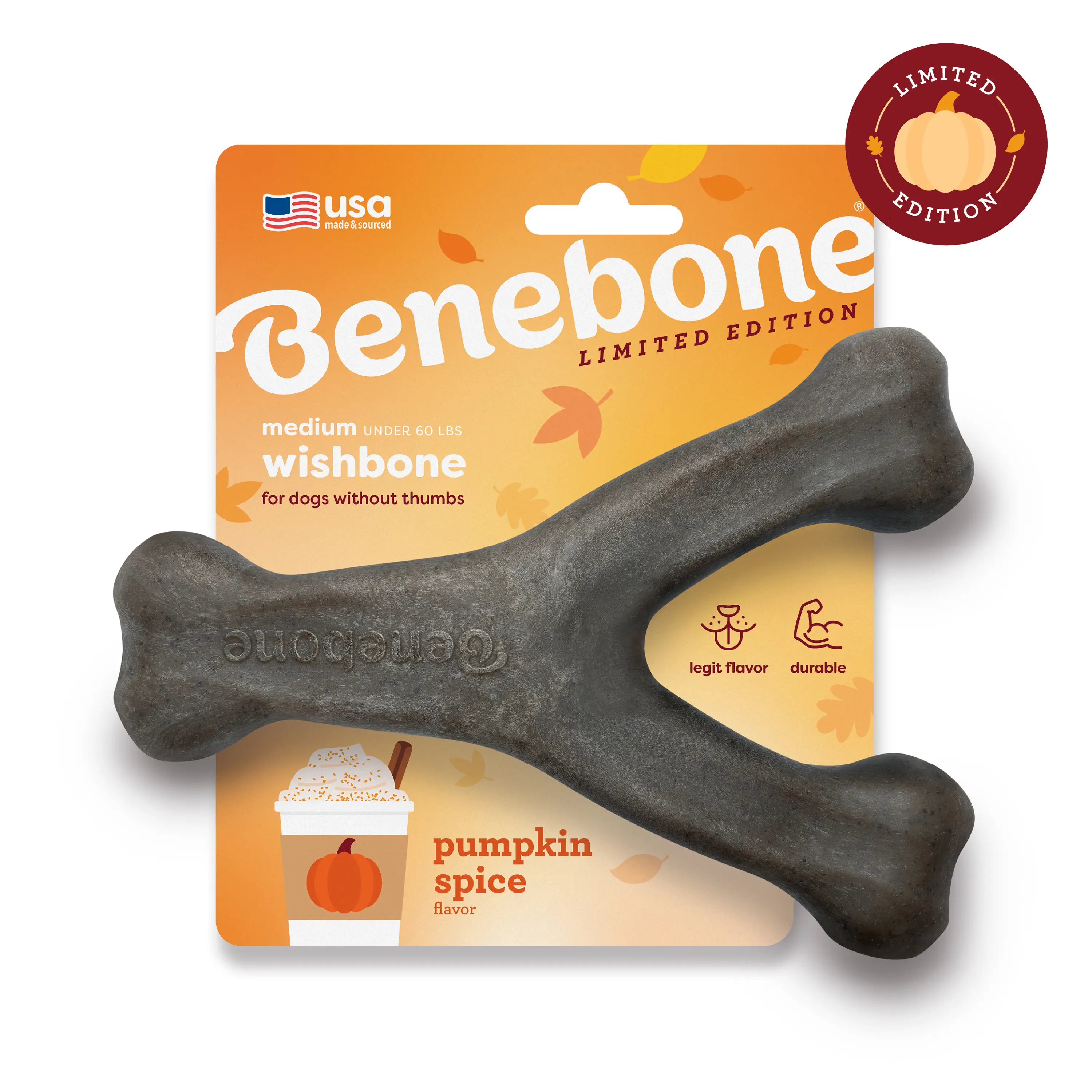 Pumpkin Spice Wishbone | Limited Edition Durable Dog Chew Toy | Real Flavor & Long-Lasting Play