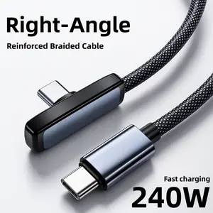 USB-C Right Angle Charging Cable for iPhone 15/16/17 Pro Max 45W Fast Charging 240W Braided Nylon Durable Cord 90 Degree Design for Gaming Bedside Use USB-C to Lightning Chargers 3.3ft 6.6ft Lengths 1 2 Pack