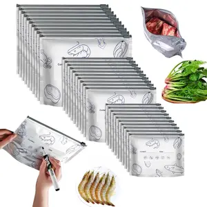 30pcs Labelled Zip Lock Food Storage Bags with Foil Seal, Kitchen Preserving Containers for Vegetable and Fruit Preservation