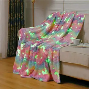 A 130*150 Flannel Luminous Blanket, Children's Blanket, Nap Blanket, Travel Blanket, Colorful Unicorn Pattern, Soft And Comfortable, Is A Holiday Gift For Children.