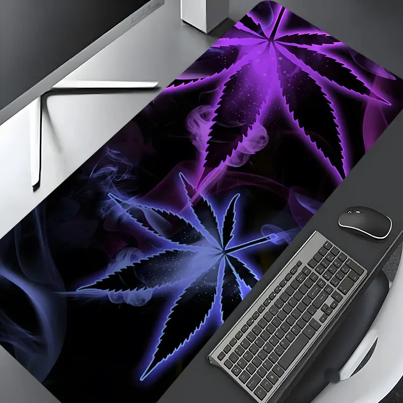 Psychedelic Neon Maple Leaf Design Large Gaming Mouse Pad, Computer Mouse Pad, Aesthetic Desktop Decoration Pad, Desktop Accessory, Washable Rubber Pad Non-Slip Lock Edge Non Slip Mousepad Multi-Size Mouse Pad Suitable For Home Office, Good Gift