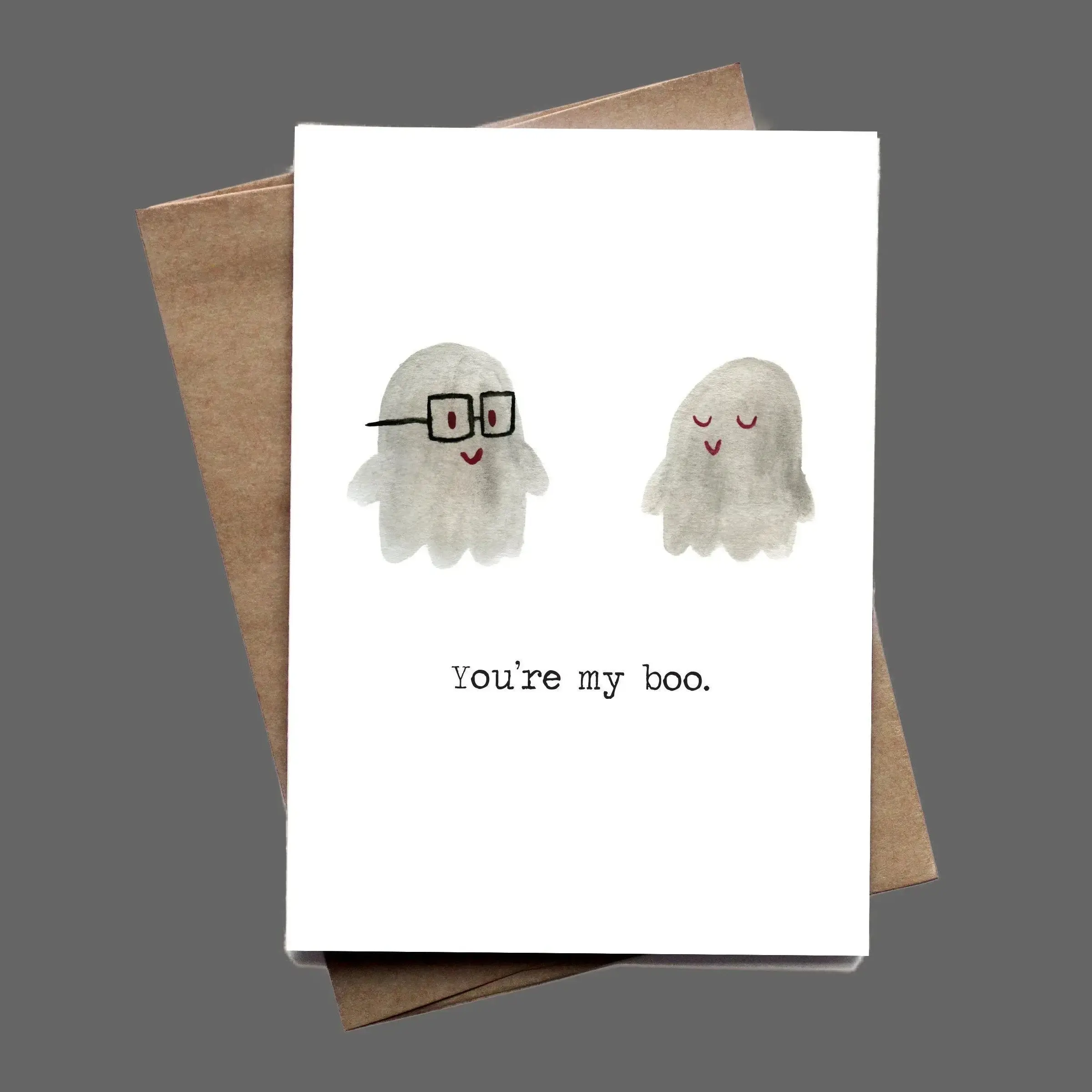 You're My Boo Cute Ghost Greeting Card, Watercolor Ghost Love Card, Romantic Halloween Card, Anniversary Card for Couples, Cute Boo Notecard