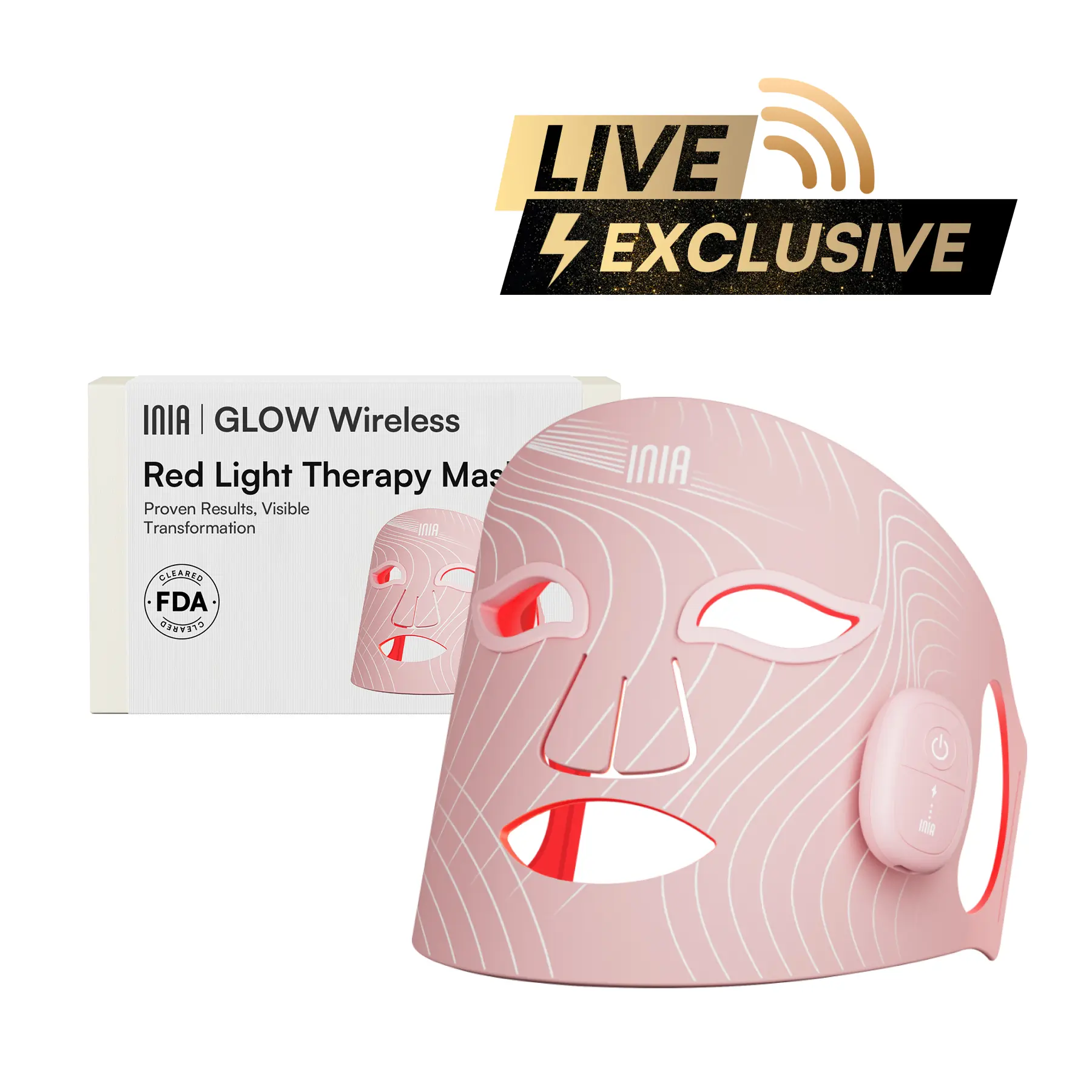 【LIVE EXCLUSIVE】INIA GLOW Wireless LED Face Mask, 2-Year Warranty, Portable and Rechargeable for LED Facial Mask Skincare at Home and Travel, The Ultimate Gift Choice for this Season，Summer Travel Accessories