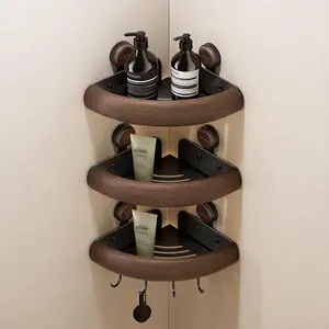 3 Pcs Durable Suction-Cup Corner Shelf - Rustproof Bathroom Corner Caddy - No Drilling Required - Large Suction Organizer with Towel Bar and Hooks - Detachable Bathroom Storage Rack