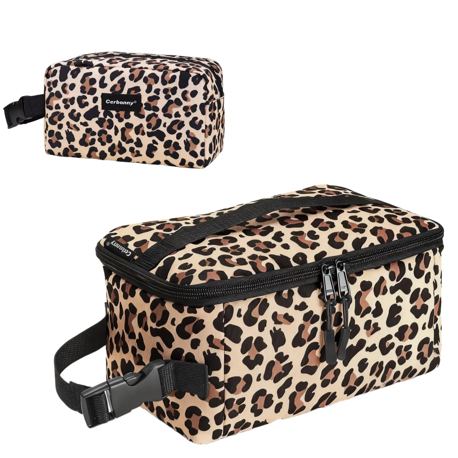 CERBONNY Leopard Print Freezable Bag Set - Square 3 Cans & Double Handles 6 Cans - Built in Detachable Ice Packs summervibes
